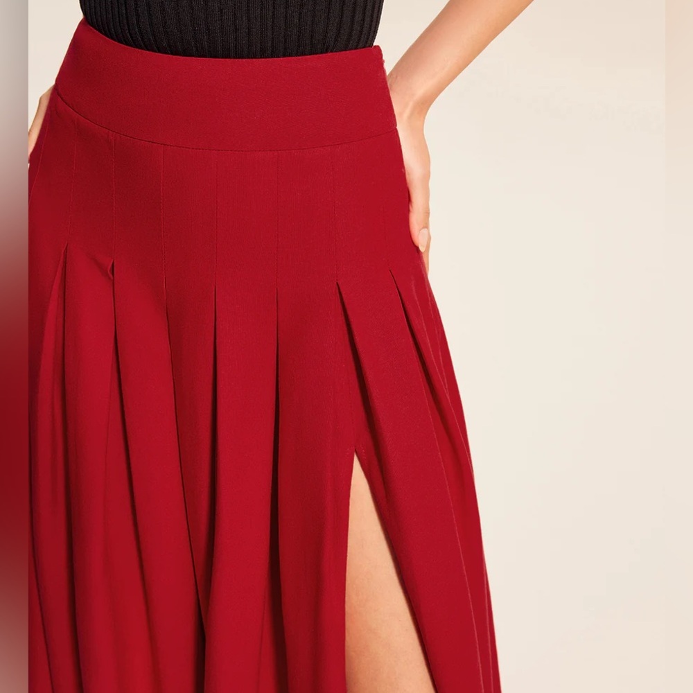 Commense Cotton & Linen Pleated Slit Skirt - Picture 3 of 13